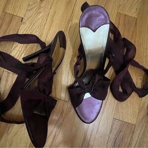 New!BCBG MaxAzria Leather Organza Lace Up Sandals